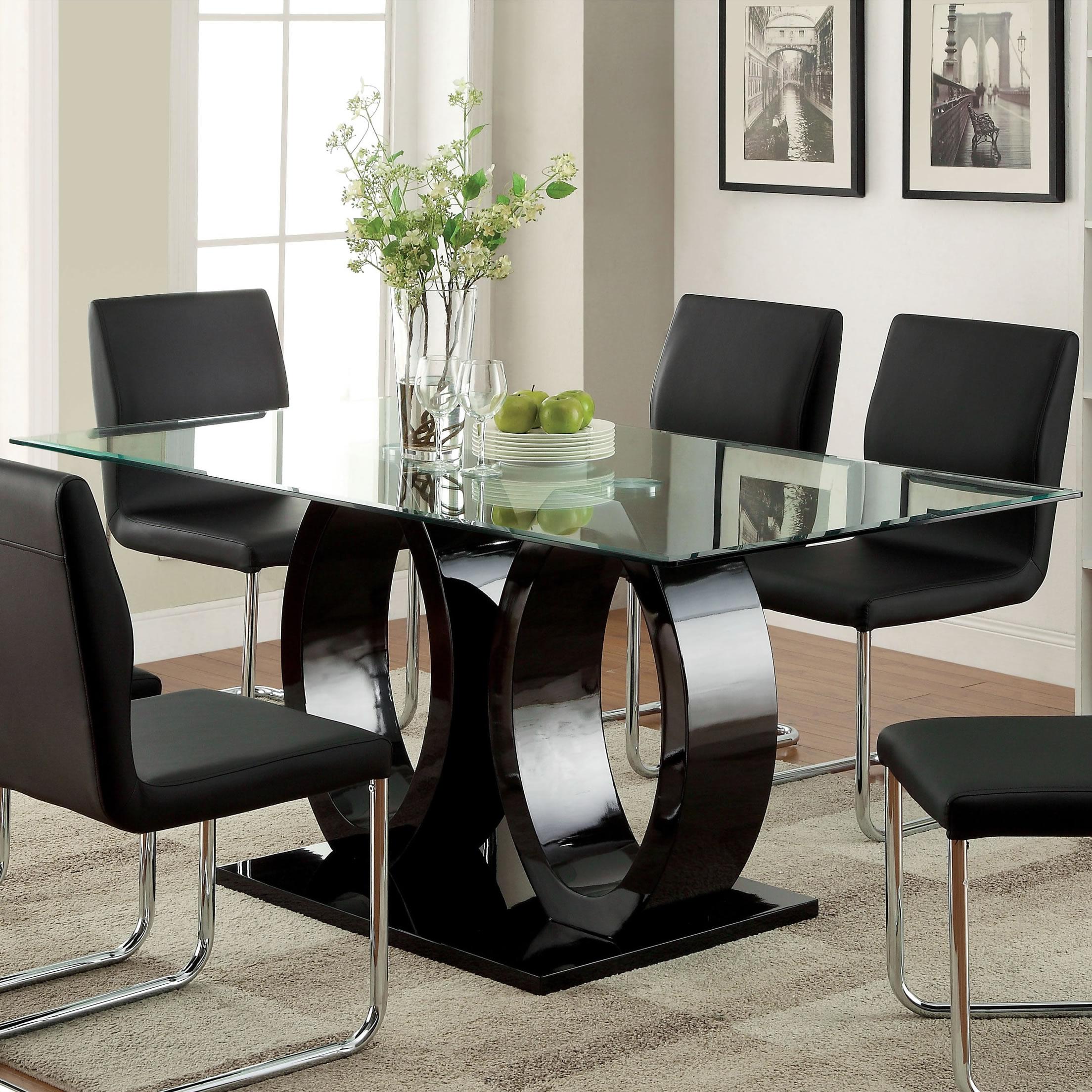 Furniture of America Square Lodia Dining Table with Glass Top and Pedestal Base CM3825BK-T-TABLE IMAGE 1